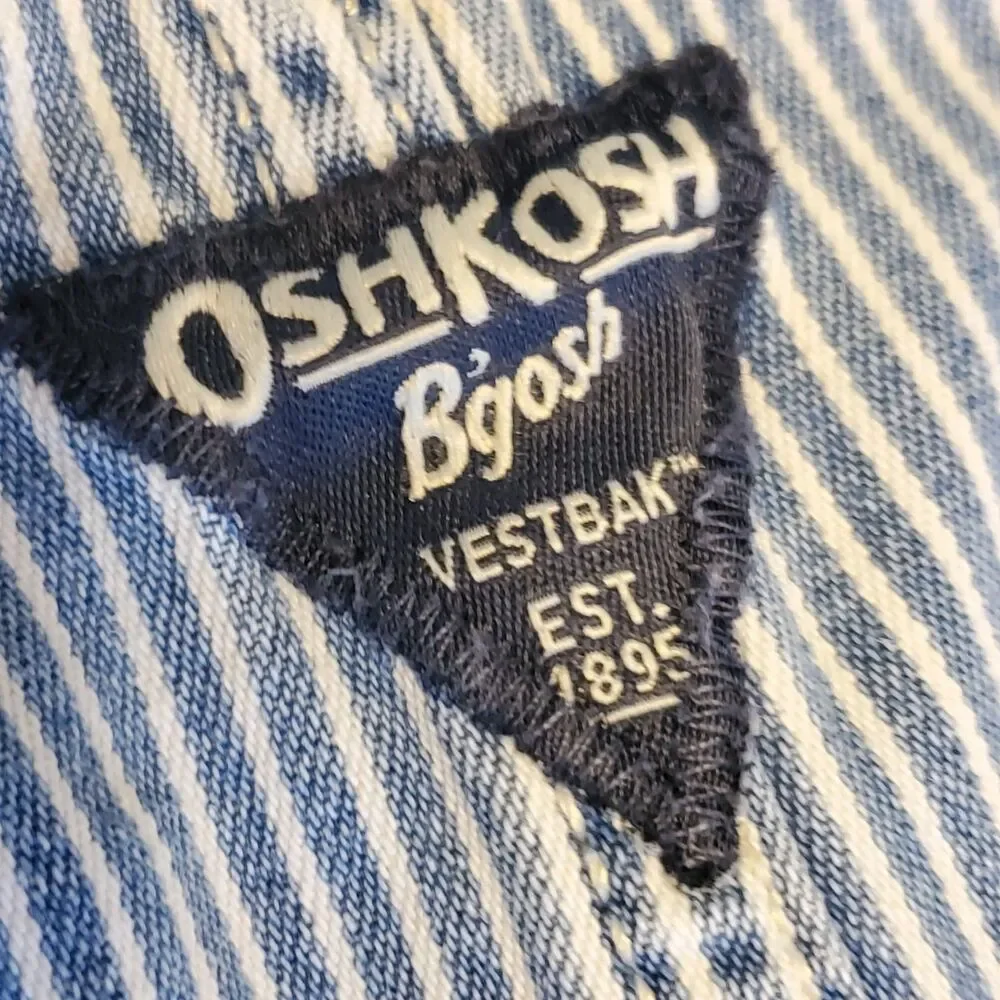OshKosh Bgosh Kids 5T Hickory Stripe Denim Overalls Blue White Vestbak Bibs Long